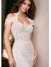Strapless Beaded Ivory Lace Tulle Romantic Wedding Dress